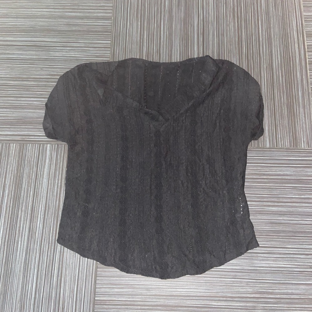 Shein crochet semi sheer top black shirt size large